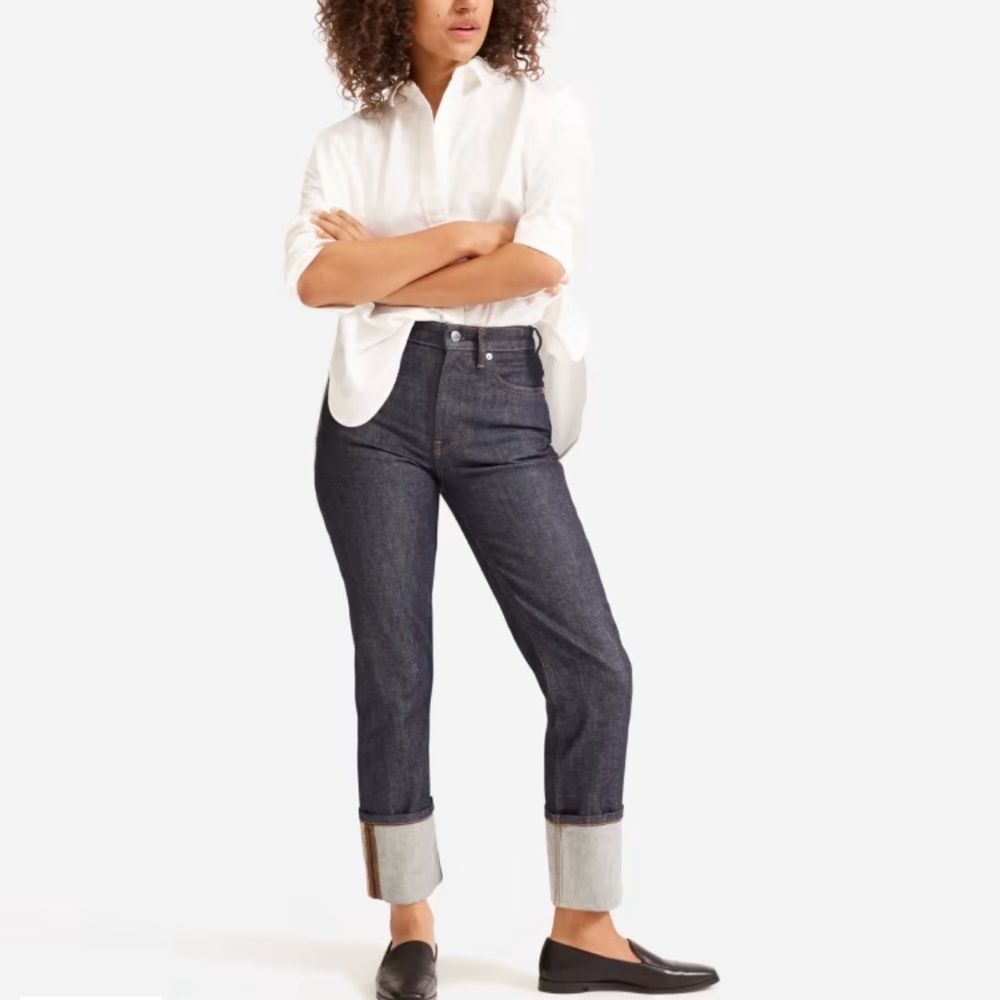 Everlane The Super-Straight High Rise Jean Size 26 Cuffed Dark Indigo